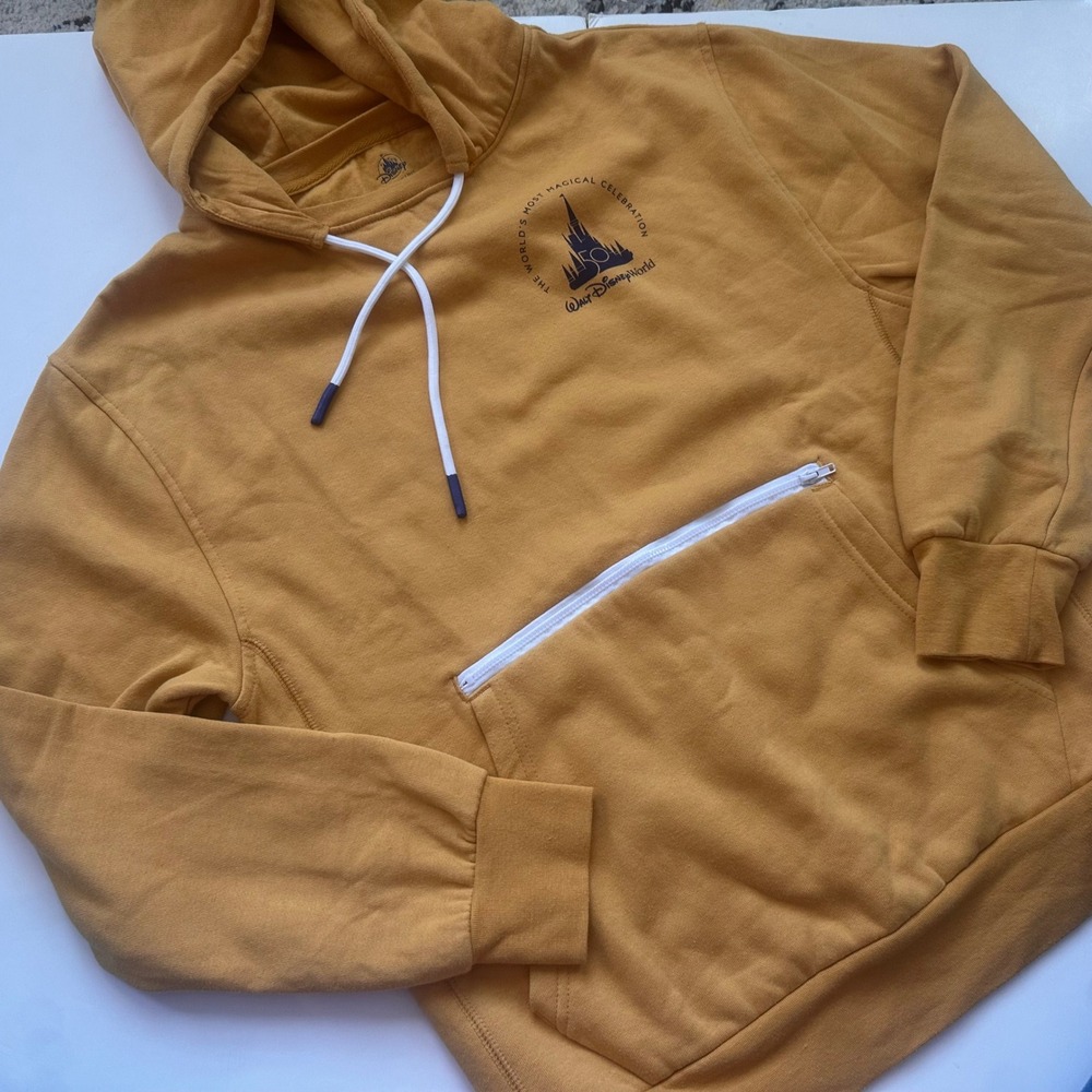 Disney World 50th Anniversary Hoodie Mustard Yellow Mickey‎ Castle Sweatshirt S